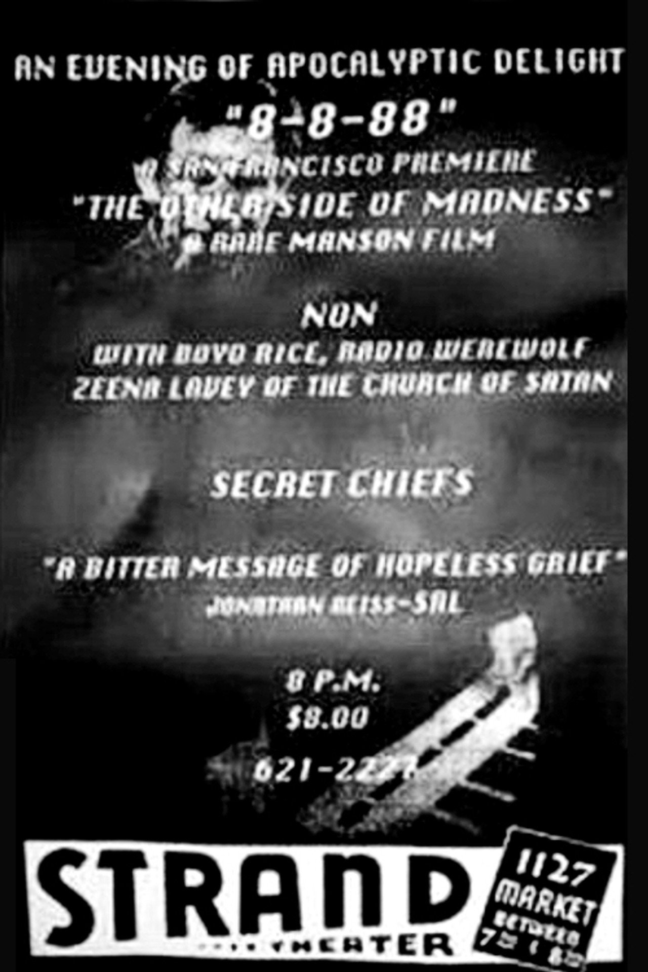 Pôster de 8-8-88 Church of Satan Mansonite Rally